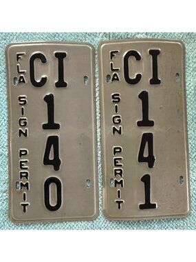 2 Florida Sign Permit License Plate Tags # CI140 & 141 Vintage FLA not FL